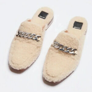 Dolce Vita Pela Cream Sherpa Mule Flat Silver Chain Women's Size 8